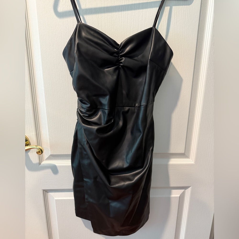 Black Leather Mini Dress - Zaara